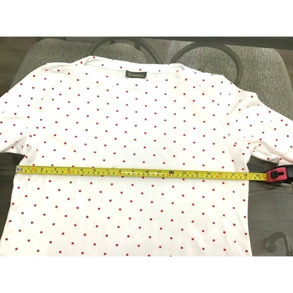 STYLE & CO. WOMENS WHITE /RED POLKA DOTS 1/2 SLEEVE TOP SIZE LARGE - Picture 5 of 6